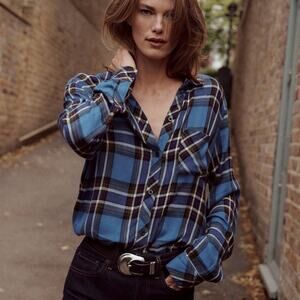 Rails Hunter Plaid Flannel Button Down Shirt Sapphire Navy Women’s Size Small